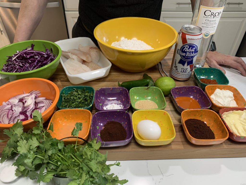 mise en place for cod fish tacos