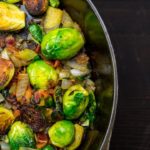 Roasted brussels sprouts with bacon and onions